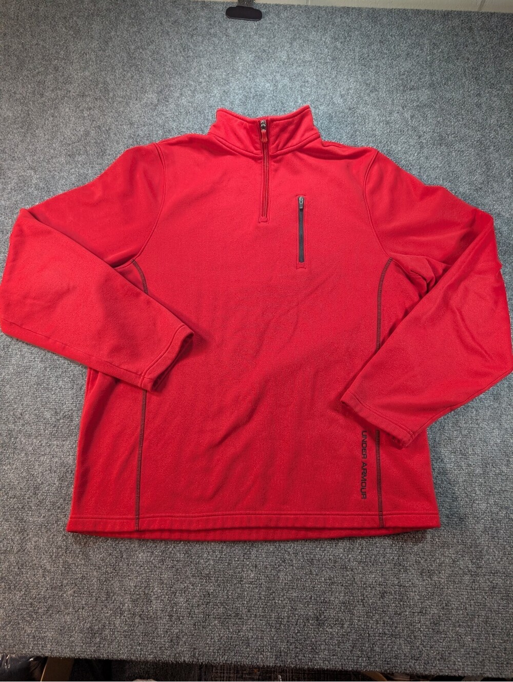 Under Armour Mens Large Red Quarter Zip Fleece Pullover Sweatshirt Mock Neck